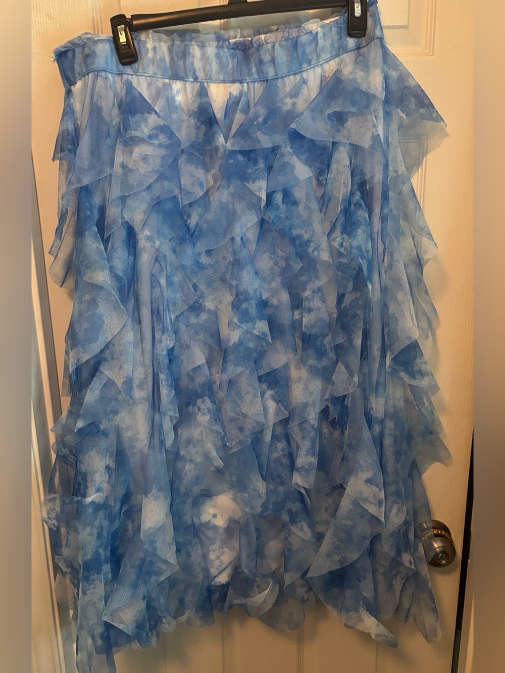 Cato Light Blue and White Ruffled Maxi Skirt